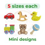 Set of 6 Mini Toy Embroidery Designs – Digital Download for Machine Embroidery