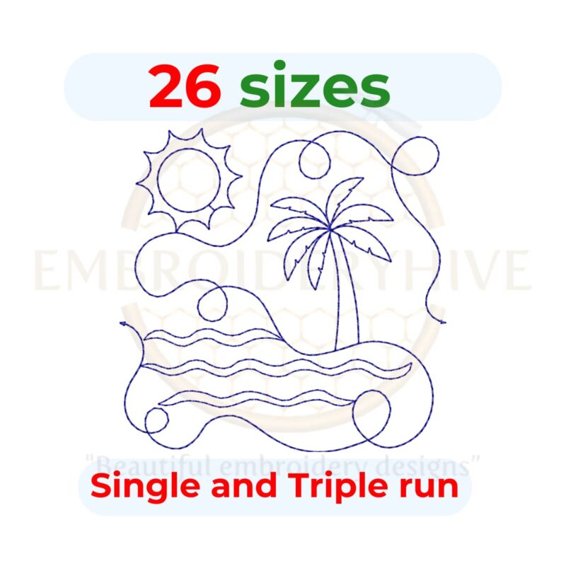 Beach Quilt Block Embroidery Design – Single and Triple Stitch Styles – 26 Sizes Available – Digital Download