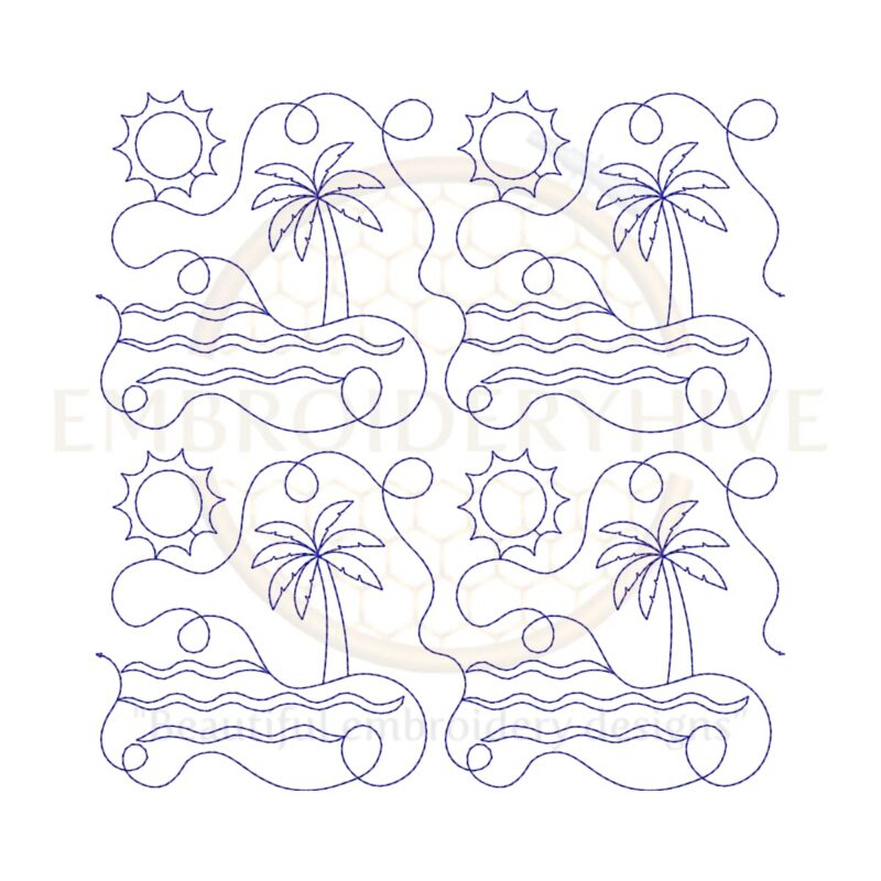 Beach Quilt Block Embroidery Design – Single and Triple Stitch Styles – 26 Sizes Available – Digital Download