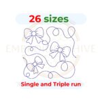 Bow Quilt block embroidery designs in single-run and triple (bean) stitch styles, 26 sizes from 3 to 12 inches, for square and rectangular hoops.