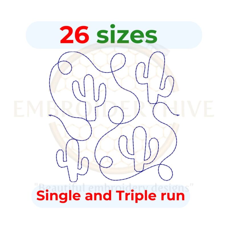 Cactus Quilting Embroidery Design – 26 Sizes, Single & Triple Stitch