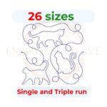 Cat Quilt block embroidery designs in single-run and triple (bean) stitch styles, 26 sizes from 3 to 12 inches, for square and rectangular hoops.