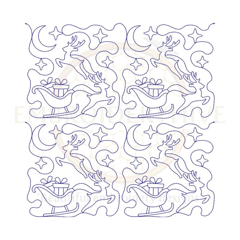 Christmas sleigh Quilt Block Machine Embroidery Design - Single and Triple Stitch Versions