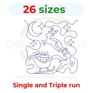 Christmas sleigh Quilt Block Machine Embroidery Design - Single and Triple Stitch Versions