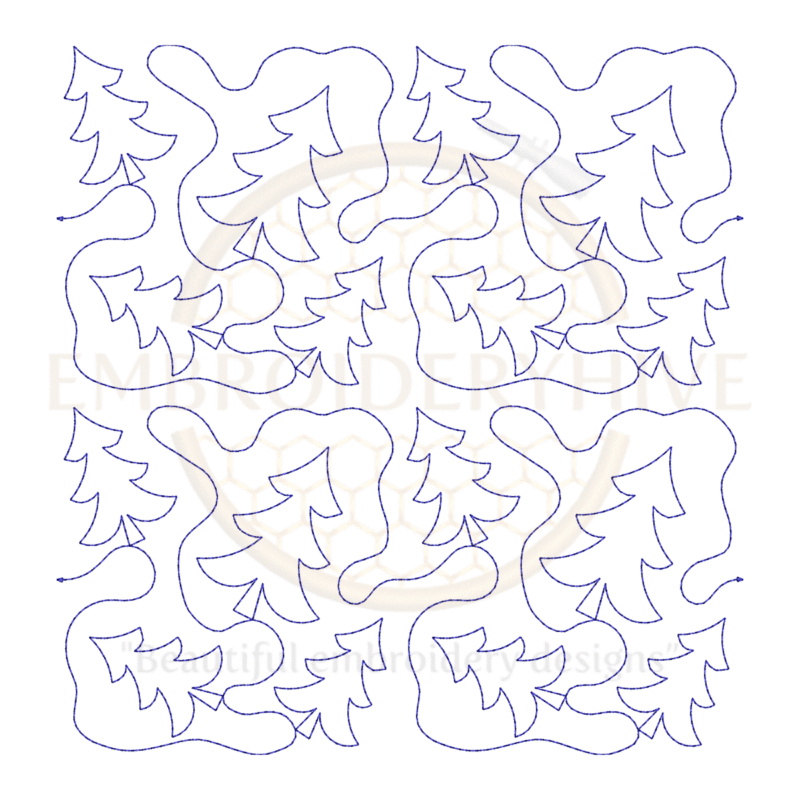 Christmas Pine Tree Quilt Block Machine Embroidery Design - Single and Triple Stitch Styles