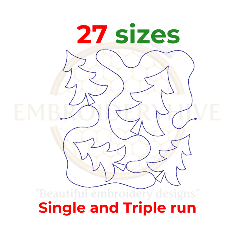 Christmas Pine Tree Quilt Block Machine Embroidery Design - Single and Triple Stitch Styles