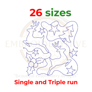 Christmas reindeer Quilt Block Machine Embroidery Design - Single and Triple Stitch Versions