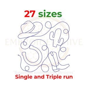 Cowboy Quilt Block Embroidery Designs - Single-Run and Triple Stitch - 27 Sizes Digital Download
