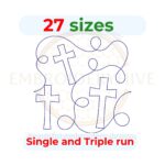 Cross Quilt block embroidery designs in single-run and triple (bean) stitch styles, 27 sizes from 2.5 to 12 inches, for square and rectangular hoops.