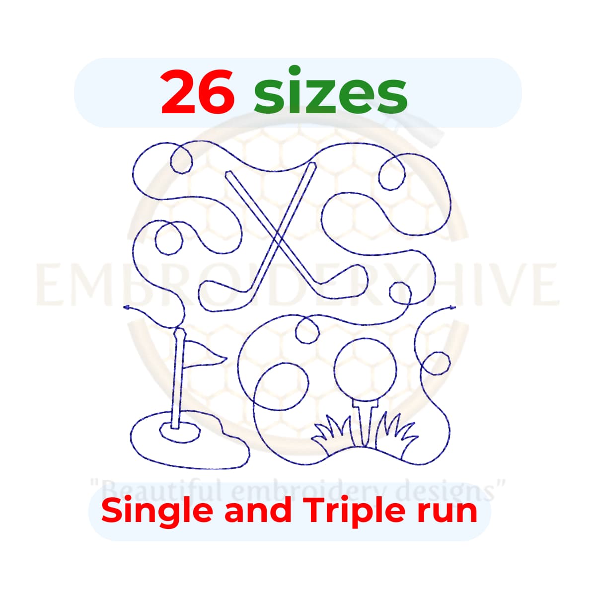 Golf Quilt Block Embroidery Designs in Single-Run and Triple Stitch - 26 Sizes - Digital Download