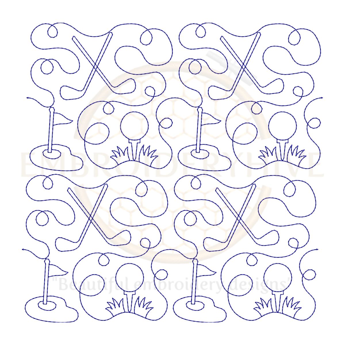 Golf Quilt Block Embroidery Designs in Single-Run and Triple Stitch - 26 Sizes - Digital Download