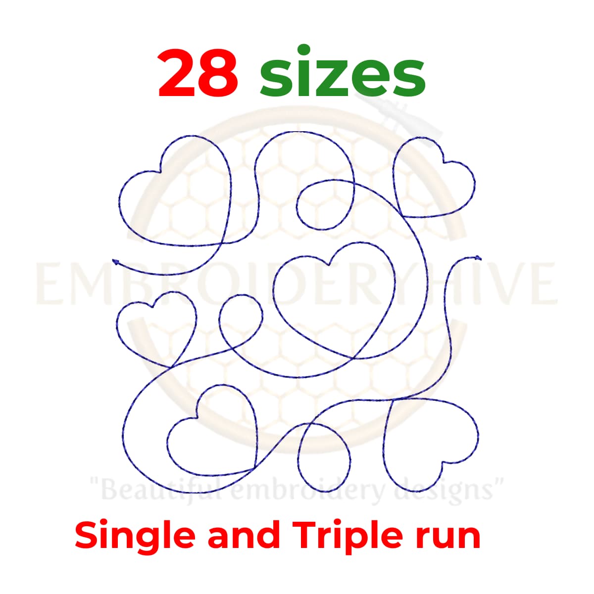 Heart Quilt Block Embroidery Designs, Single-Run and Triple Stitch, 28 Sizes Digital Download
