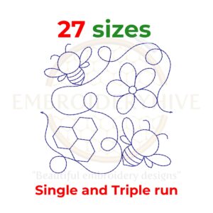 Honeybee Flower Quilt Block Embroidery Designs, Single-Run and Triple Stitch, 27 Sizes Digital Download