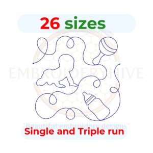 Little Baby Quilting Machine Embroidery Design – A digital download with 26 sizes, from 3" (76mm) to 12" (305mm), available in single-run and triple stitch styles.