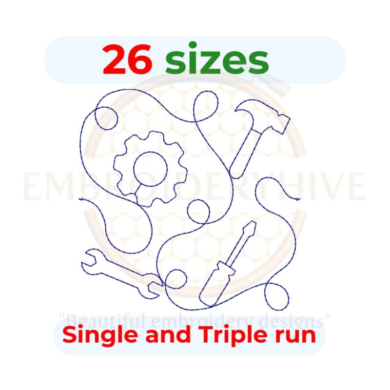 Mechanic Tools Quilt Block Embroidery Design – Two Stitch Styles for Quilting Projects