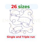 Quilt block embroidery designs in single-run and triple (bean) stitch styles, 26 sizes from 3 to 12 inches, for square and rectangular hoops.