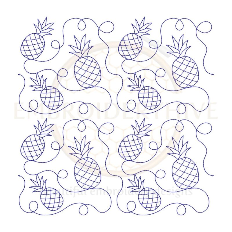 Pineapple Quilt block embroidery designs in single-run and triple (bean) stitch styles, 26 sizes from 3 to 12 inches, for square and rectangular hoops.