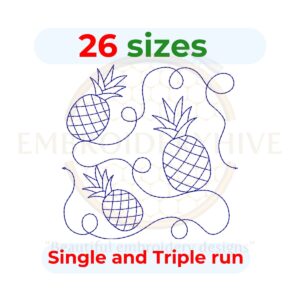 Pineapple Quilt block embroidery designs in single-run and triple (bean) stitch styles, 26 sizes from 3 to 12 inches, for square and rectangular hoops.