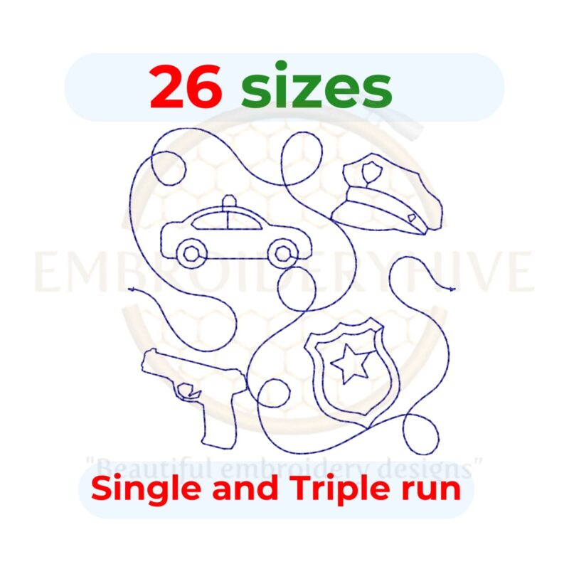 Police Quilting Machine Embroidery Design – 26 Sizes, Single & Triple Stitch Included