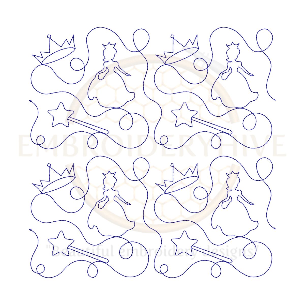 Princess Quilting Machine Embroidery Design – 26 Sizes in Single & Triple Stitch Styles