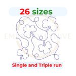 Shamrock quilt block embroidery designs in single-run and triple (bean) stitch styles, 26 sizes from 3 to 12 inches, for square and rectangular hoops.