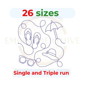 Summer Quilt Block Embroidery Design – Single and Triple Stitch Styles – 26 Sizes Available – Digital Download