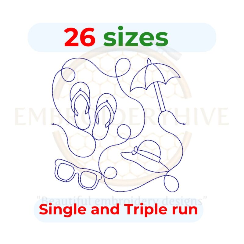 Summer Quilt Block Embroidery Design – Single and Triple Stitch Styles – 26 Sizes Available – Digital Download