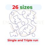 Teddy Bear Quilt block embroidery designs in single-run and triple (bean) stitch styles, 26 sizes from 3 to 12 inches, for square and rectangular hoops.