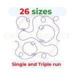 Turkey Quilt block embroidery designs in single-run and triple (bean) stitch styles, 26 sizes from 3 to 12 inches, for square and rectangular hoops.