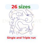 Wild animals Quilt block embroidery designs in single-run and triple (bean) stitch styles, 26 sizes from 3 to 12 inches, for square and rectangular hoops.