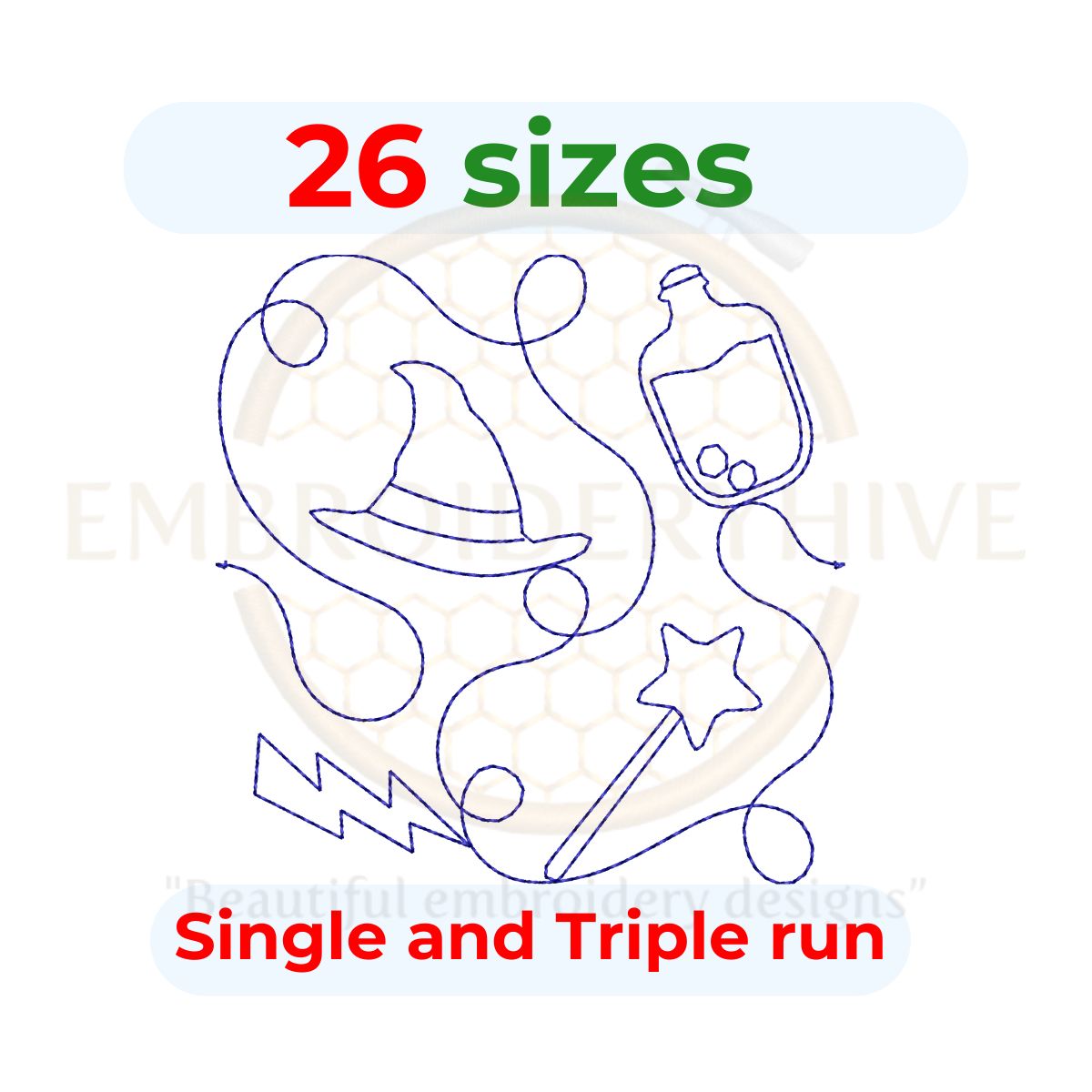 Wizard Quilting Embroidery Design – Digital Quilt Block in Single & Triple Stitch