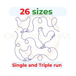 Rooster and Chicken Quilt Block Embroidery Design – Two Stitch Styles for Quilting Machines
