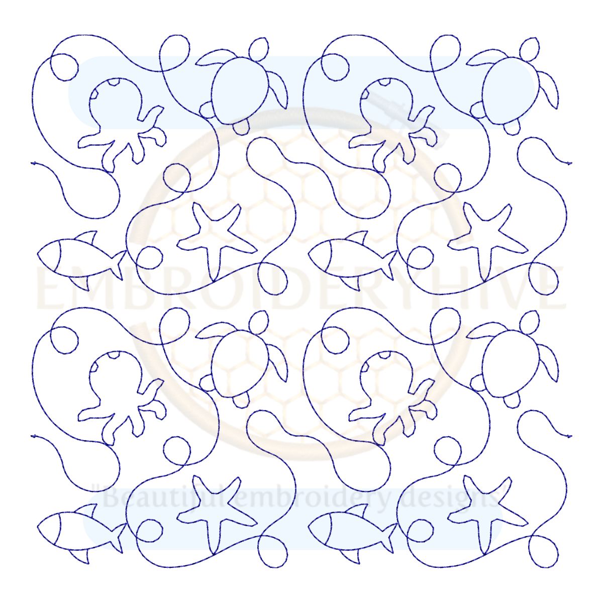 Sea Animals Quilt Block Embroidery Design – Single and Triple Stitch Styles – 26 Sizes Available – Digital Download