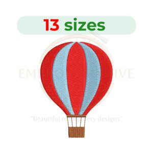 air balloon embroidery design, filled stitch, available in 14 sizes for Valentine's Day projects.