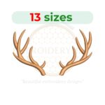 Antlers embroidery design set with 13 sizes, featuring both combined and separate antlers for customizable spacing. Ideal for deer and animal-themed embroidery projects.
