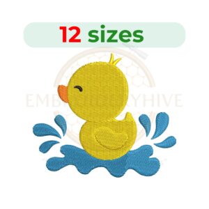 Baby duck silhouette embroidery design, available in 12 sizes for machine embroidery projects.