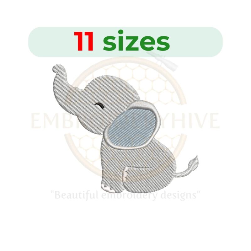 "Baby Elephant Embroidery Design - Digital File in 11 Sizes (2.5 to 7.5 inches)."