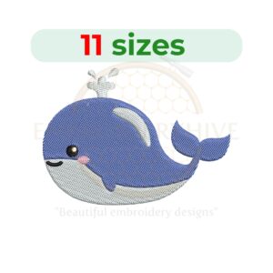 Baby Whale Embroidery Design - Digital File in 11 Sizes (2.5 to 7.5 inches).
