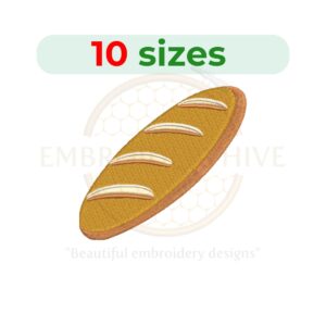 Baguette Embroidery Design – Bread-themed embroidery file in 10 sizes from 3 to 7.5 inches."