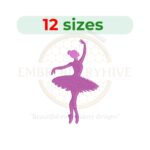 Ballerina Dancer embroidery design in 12 sizes, ranging from 2 to 7.5 inches, perfect for creating elegant dancer silhouettes.