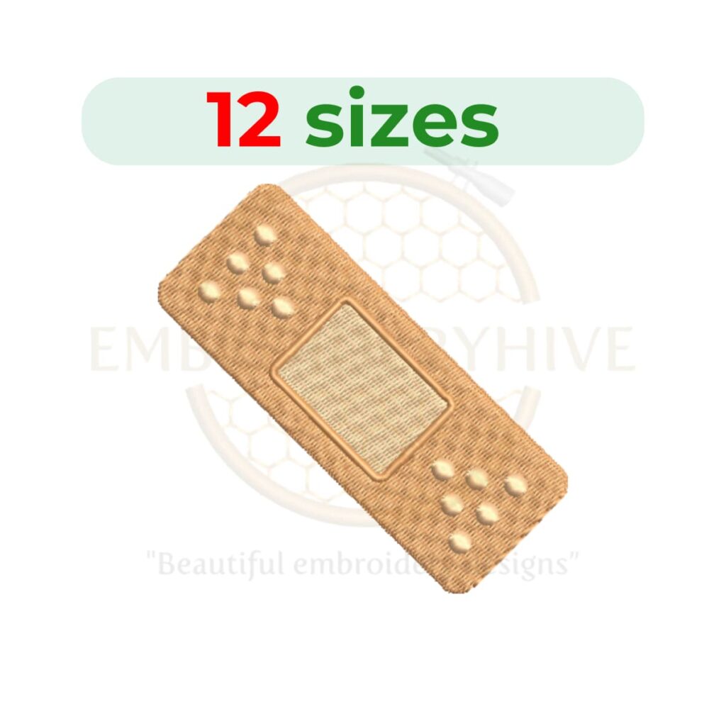 Bandage Embroidery Design - Medical first aid digital machine embroidery file in 12 sizes from 2 to 7.5 inches.