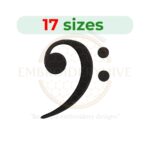 Elegant Bass Clef embroidery design in 17 sizes, perfect for music-themed machine embroidery projects.
