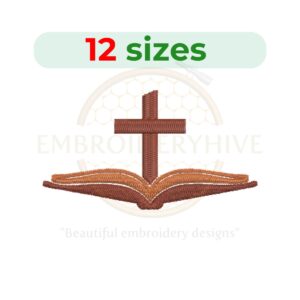 "Bible Cross Embroidery Design – Elegant Christian cross, available in 12 sizes from 2 to 7.5 inches
