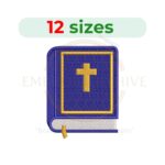 Bible embroidery design featuring the Holy Bible book symbol, available in 12 sizes, perfect for Christian-themed projects.