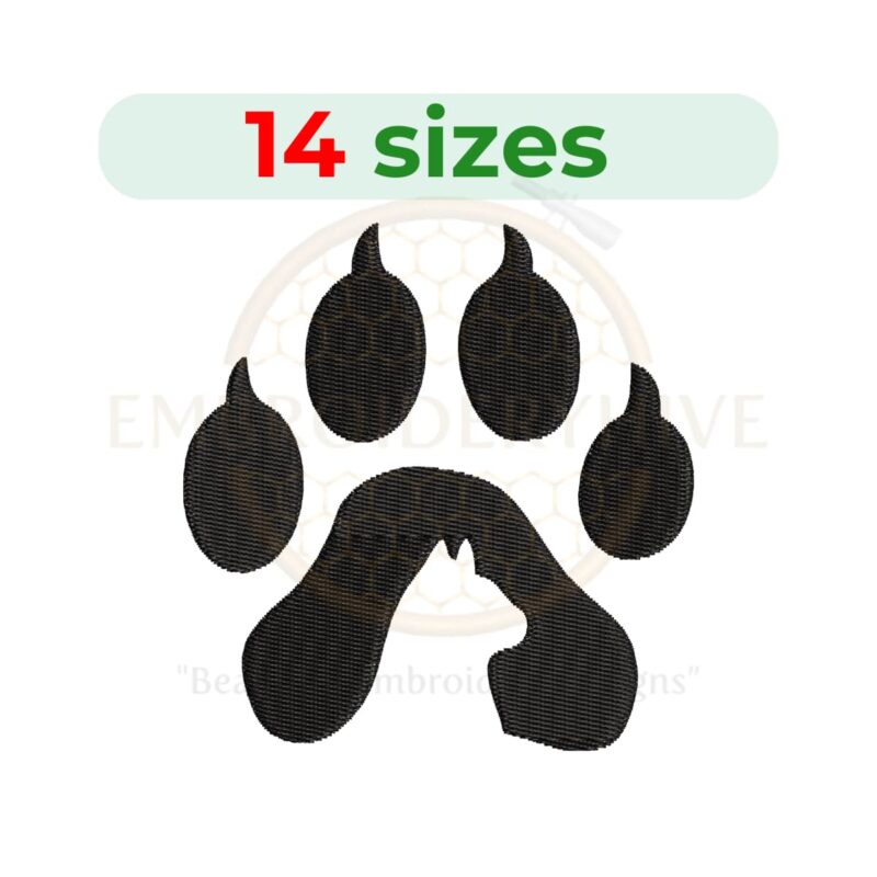 Cat Paw Print Embroidery Design – Digital file in 14 sizes for embroidery machines.