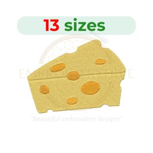 Cheese Embroidery Design – Fun cheese-themed embroidery file in 13 sizes from 1.5 to 7.5 inches.