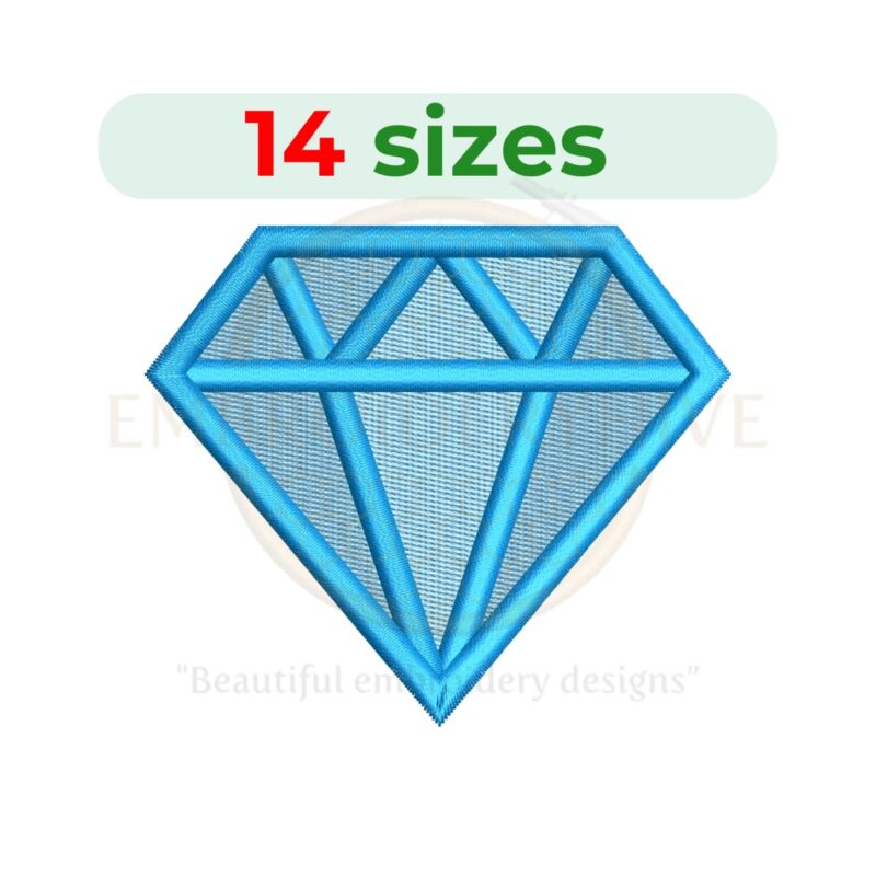 Diamond embroidery design available in 14 sizes, ranging from 1 to 7.5 inches wide, perfect for jewelry-themed projects."