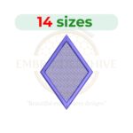 Diamond shape embroidery design available in 14 sizes, ranging from 1 to 7.5 inches in height, perfect for basic shapes projects.