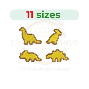 Dinosaur Nuggets Embroidery Design – Fun dino-shaped embroidery file available in 11 sizes from 2.5 to 7.5 inches