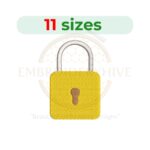 Door lock embroidery design in 11 sizes ranging from 1 to 6 inches in height, ideal for security-themed projects.